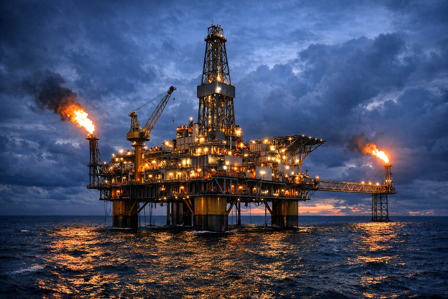 Plataforma offshore de petróleo e gás ao entardecer – hero image FIDE
