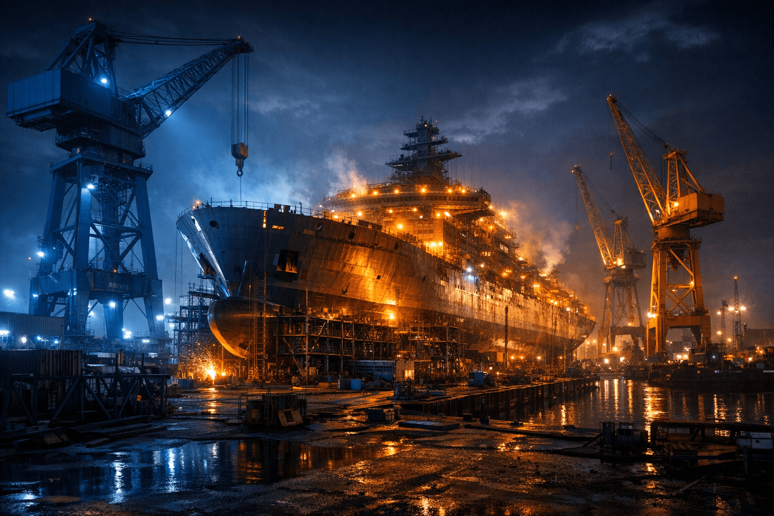 Oil platform at sunset, representing strength and strategic operations