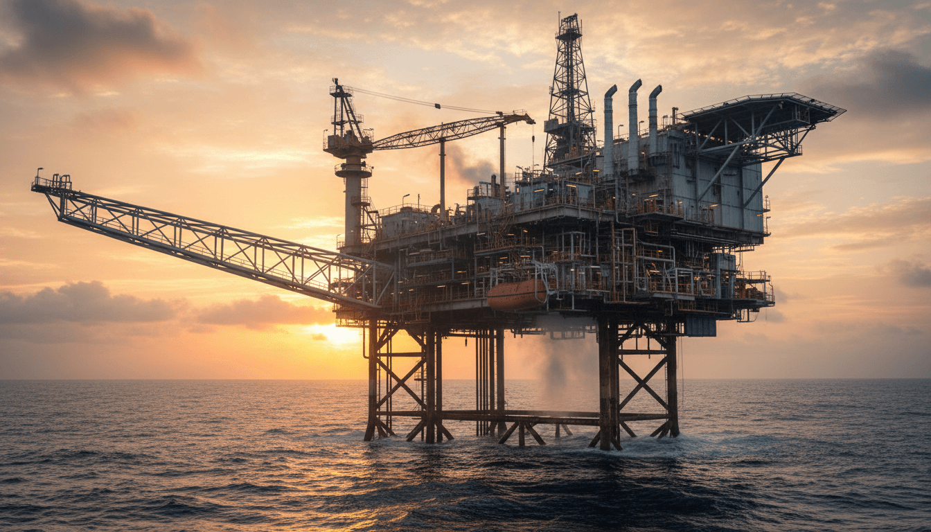 Oil and gas platform at dawn