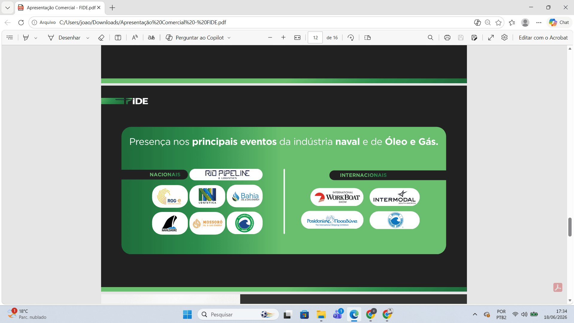 Presentation slide displaying logos for national and international naval and oil and gas industry events.