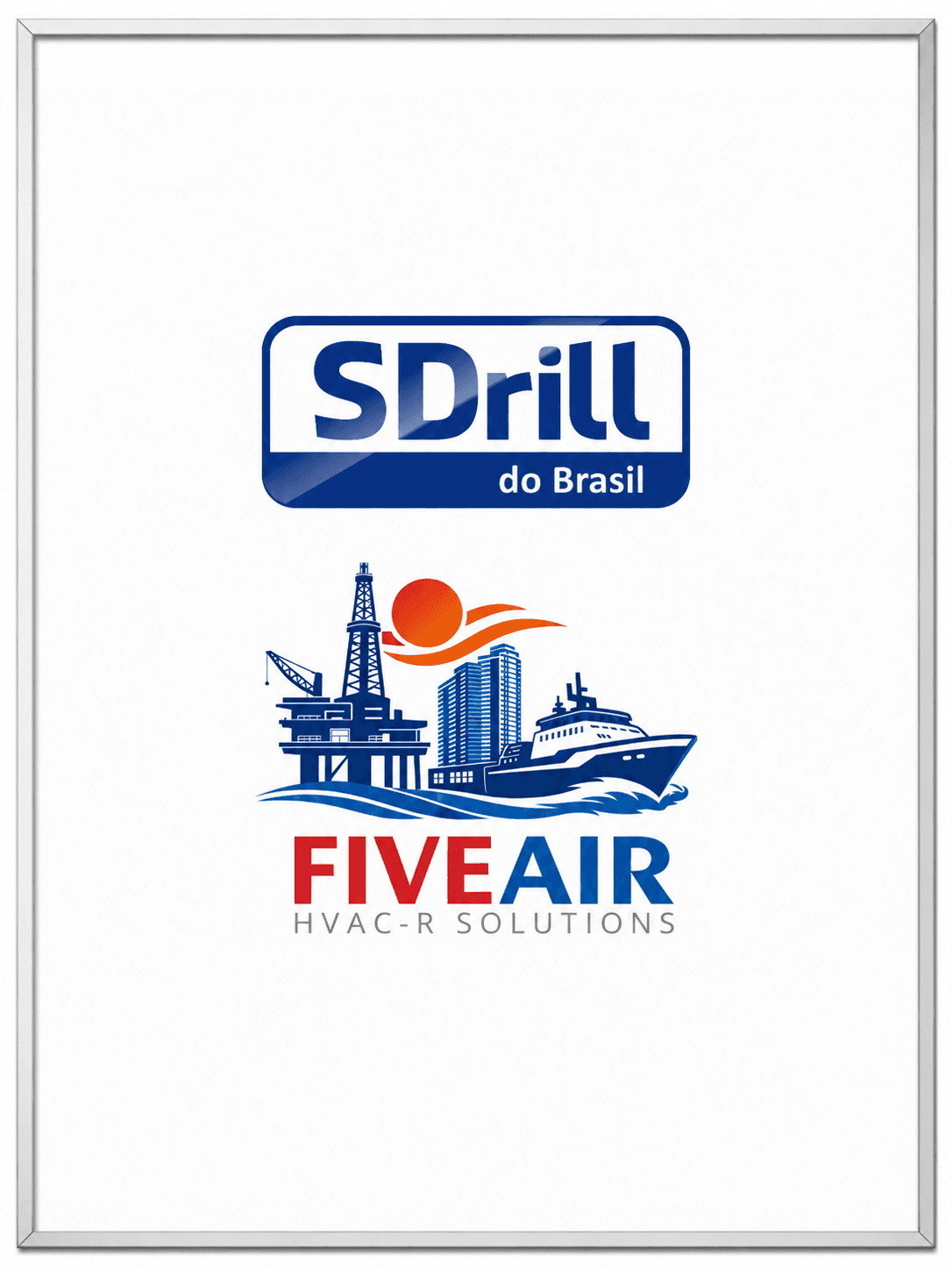 SDrill do Brasil and FiveAir HVAC-R Solutions logos with illustrations of a platform and a ship.